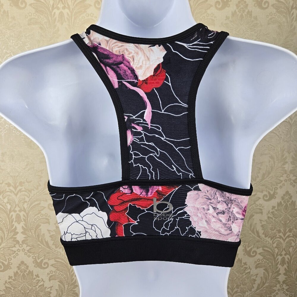 Bebesport Size Small Floral Pattern Sports Bra Racerback Black Sheer Illusion - Picture 6 of 9
